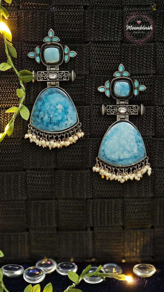 Oxidized Earrings: Translucent Glass & Pearl Dangle Earrings