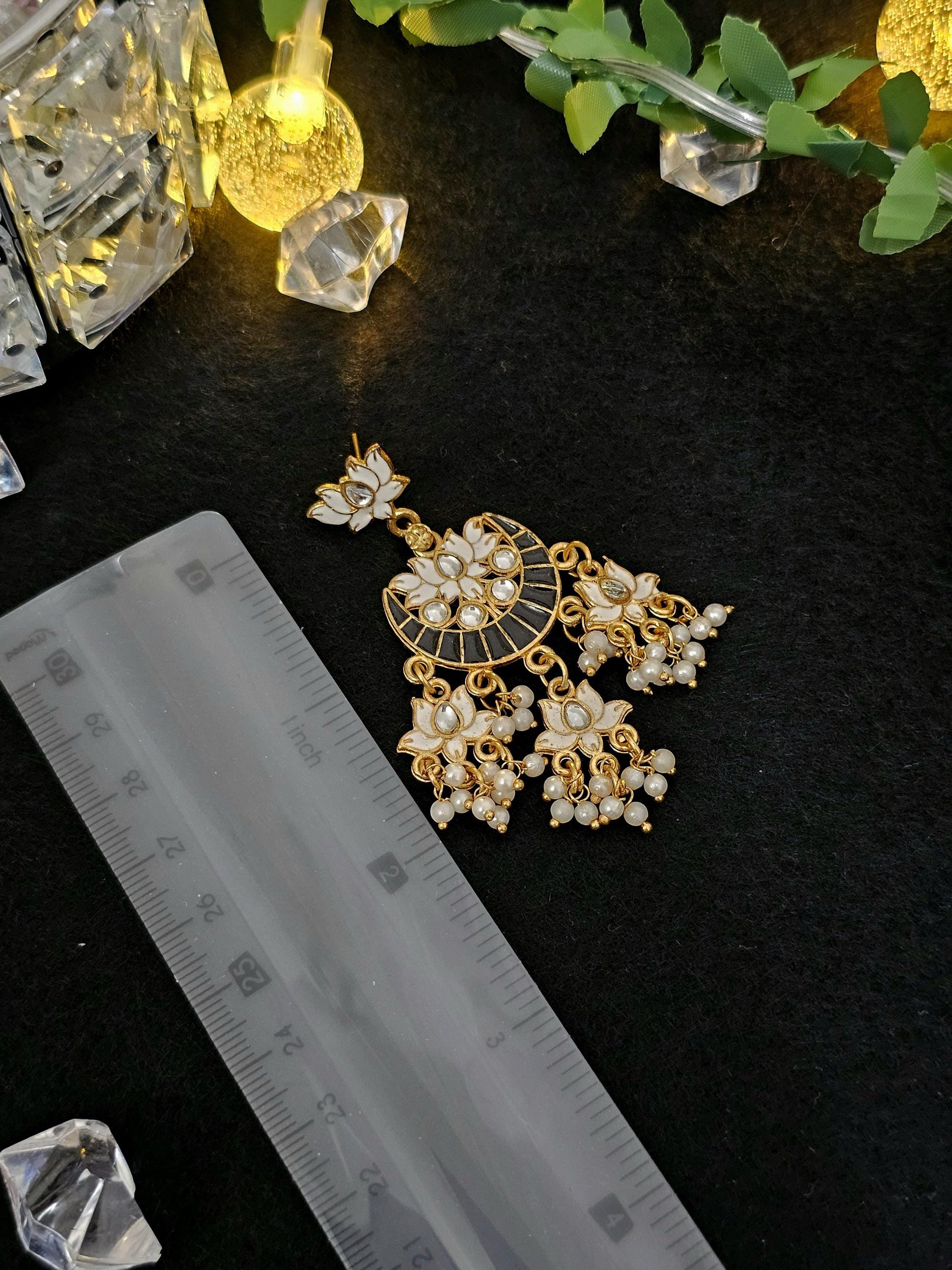 Kundan Meenakari Jhumka Earrings with Pearls: Brass Jewelry