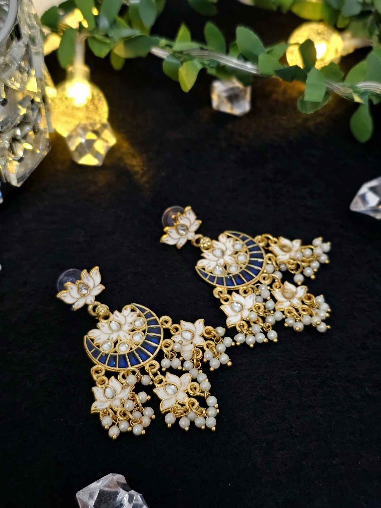 Kundan Meenakari Jhumka Earrings with Pearls: Brass Jewelry