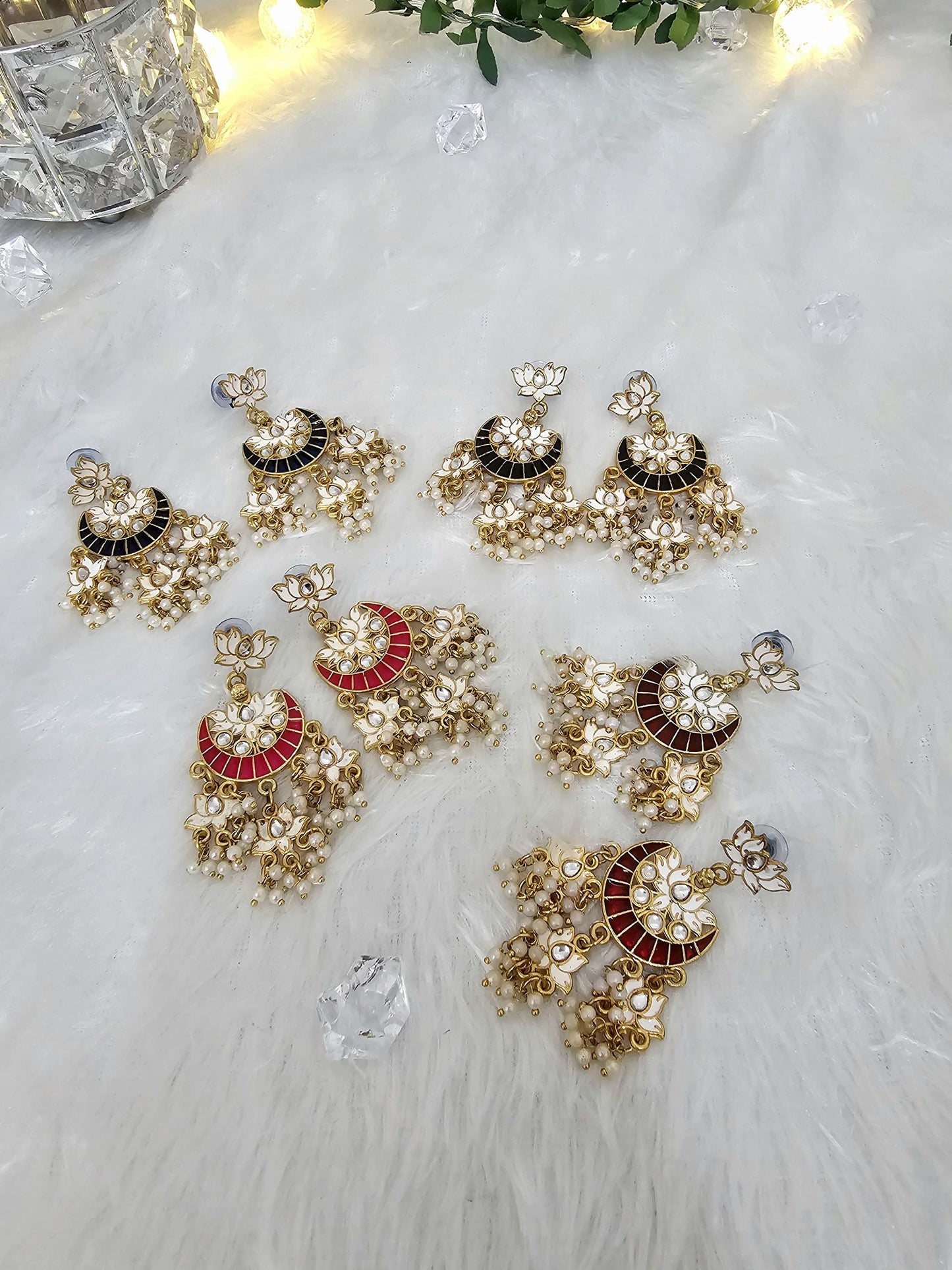 Kundan Meenakari Jhumka Earrings with Pearls: Brass Jewelry