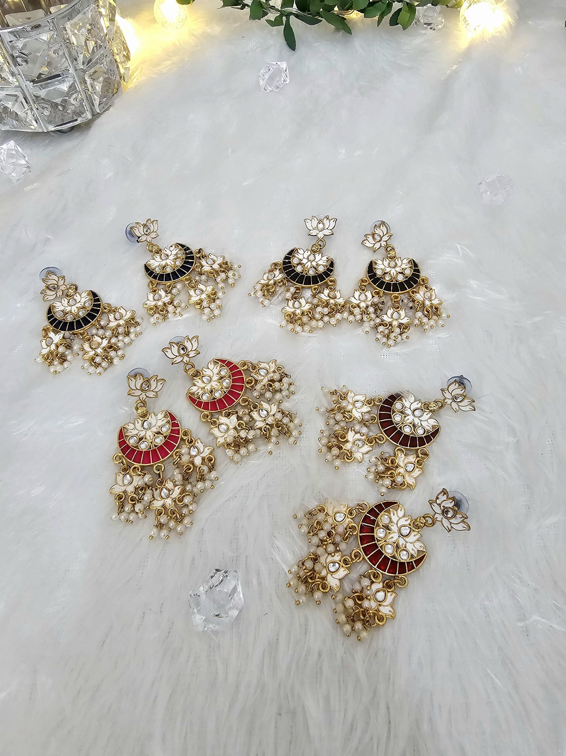 Kundan Meenakari Jhumka Earrings with Pearls: Brass Jewelry