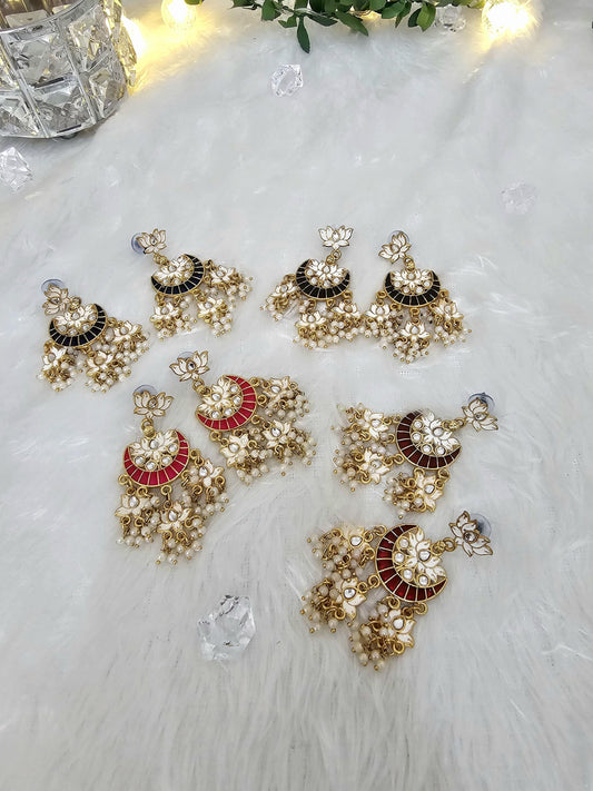 Kundan Meenakari Jhumka Earrings with Pearls: Brass Jewelry