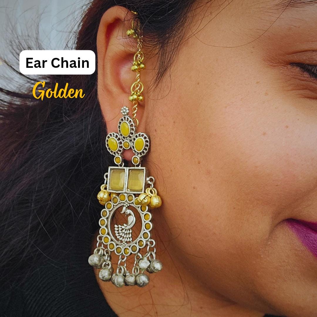 Handcrafted Brass Ear Chain with Ghungroos: Jhumka Support