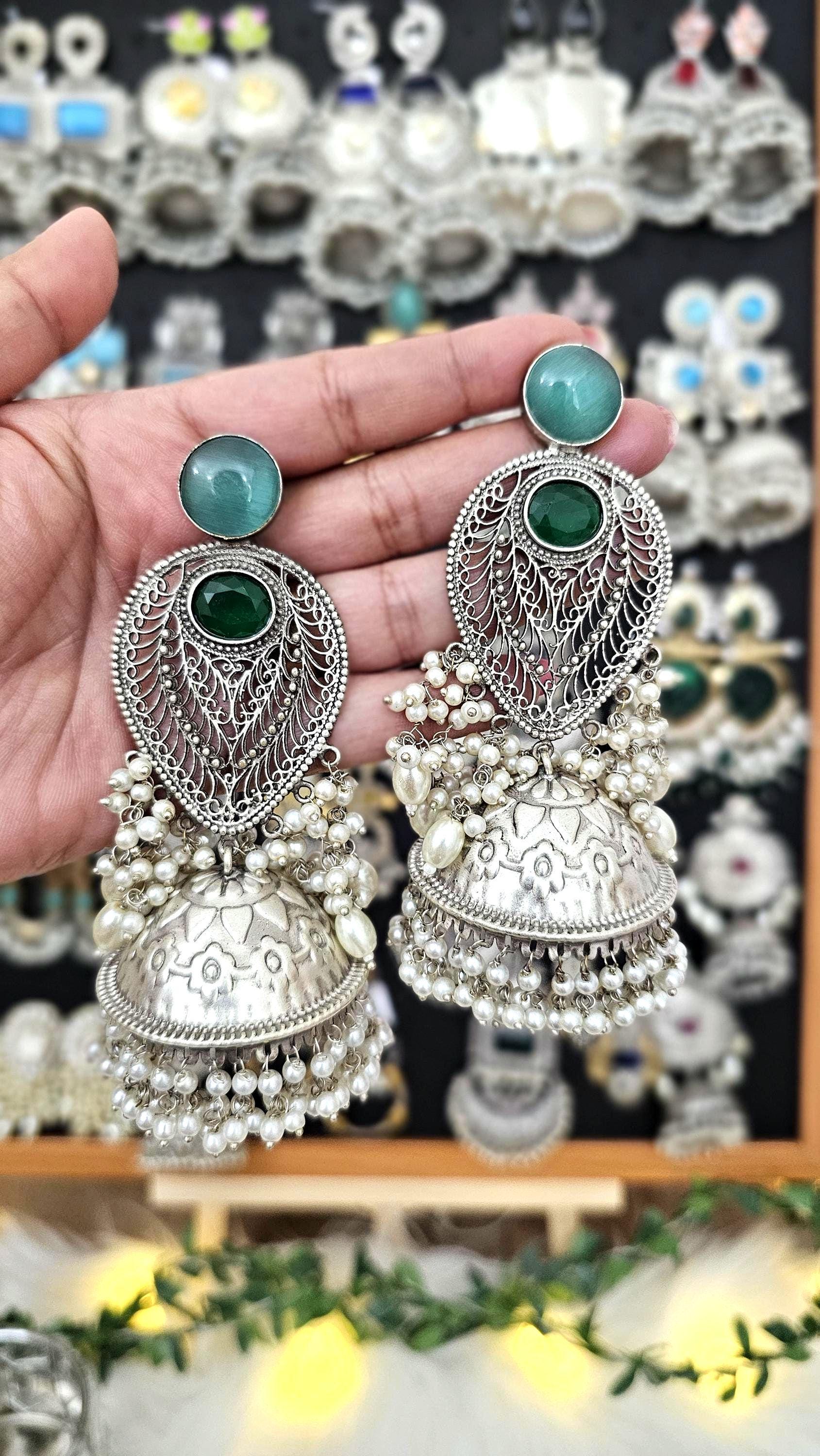 Handcrafted Jhumka Earrings: Silver Tone Brass with Mogra Pearls