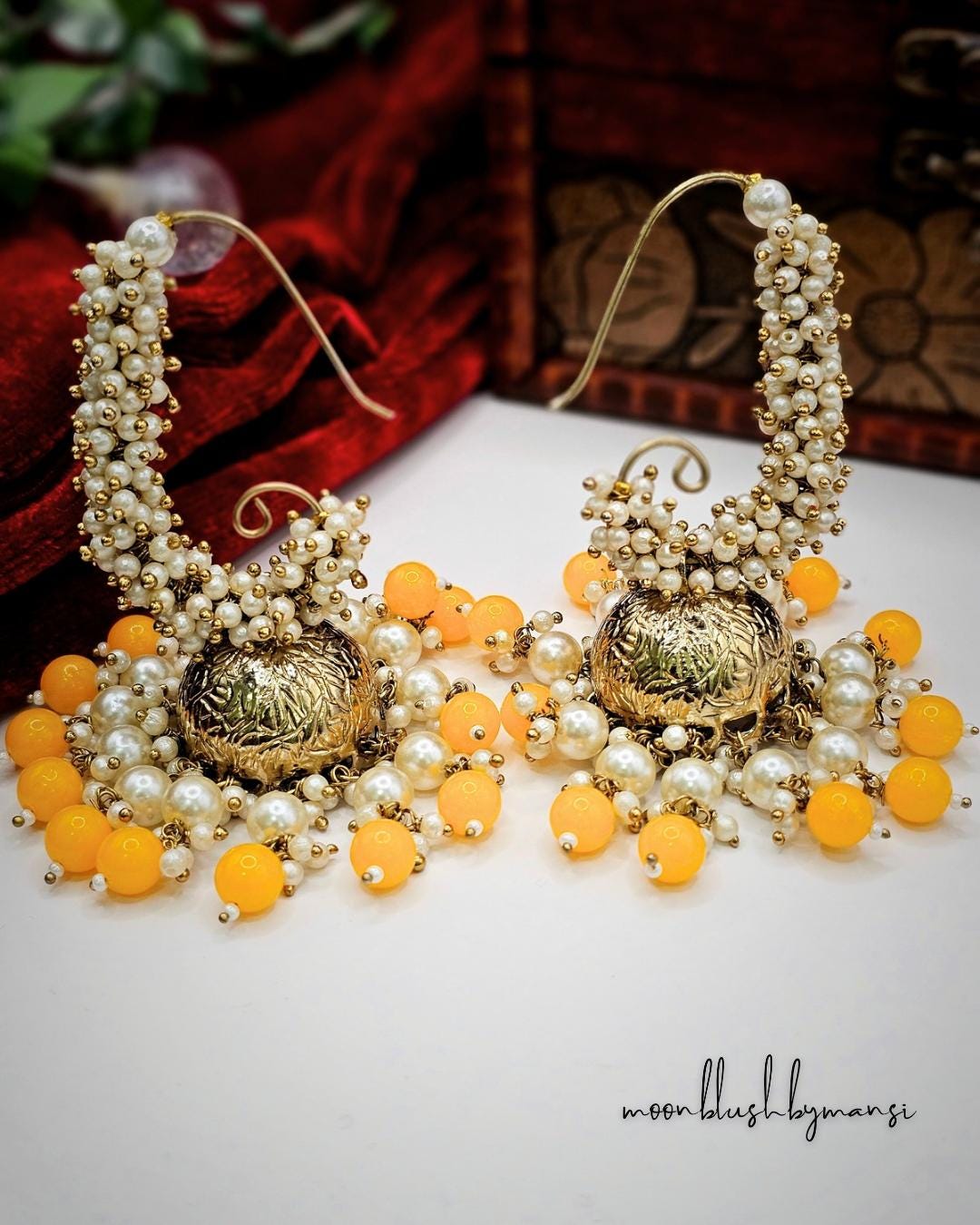 Handmade Brass Jhumka Earrings: Loreal Pearl & Colorful Beads