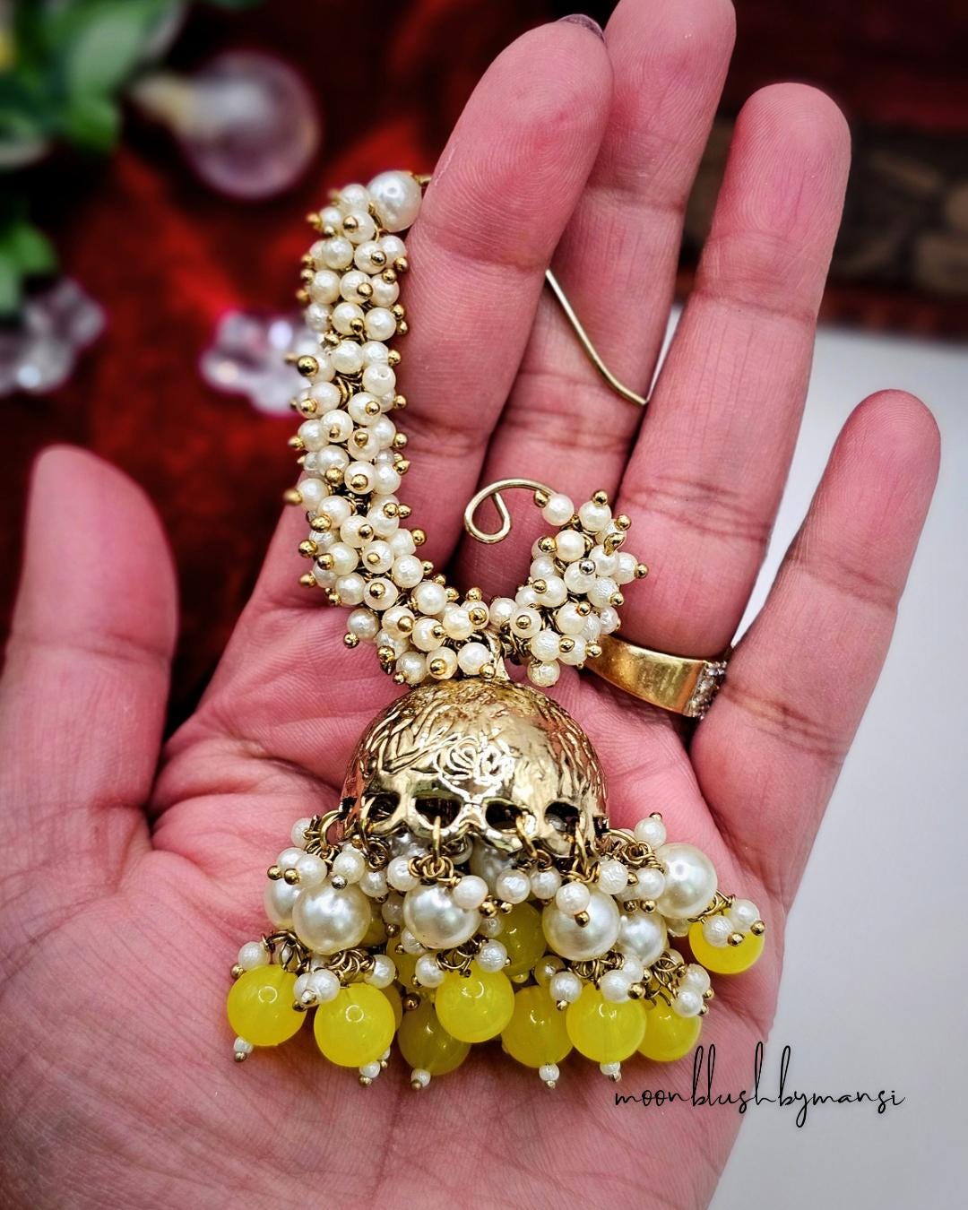 Handmade Brass Jhumka Earrings: Loreal Pearl & Colorful Beads