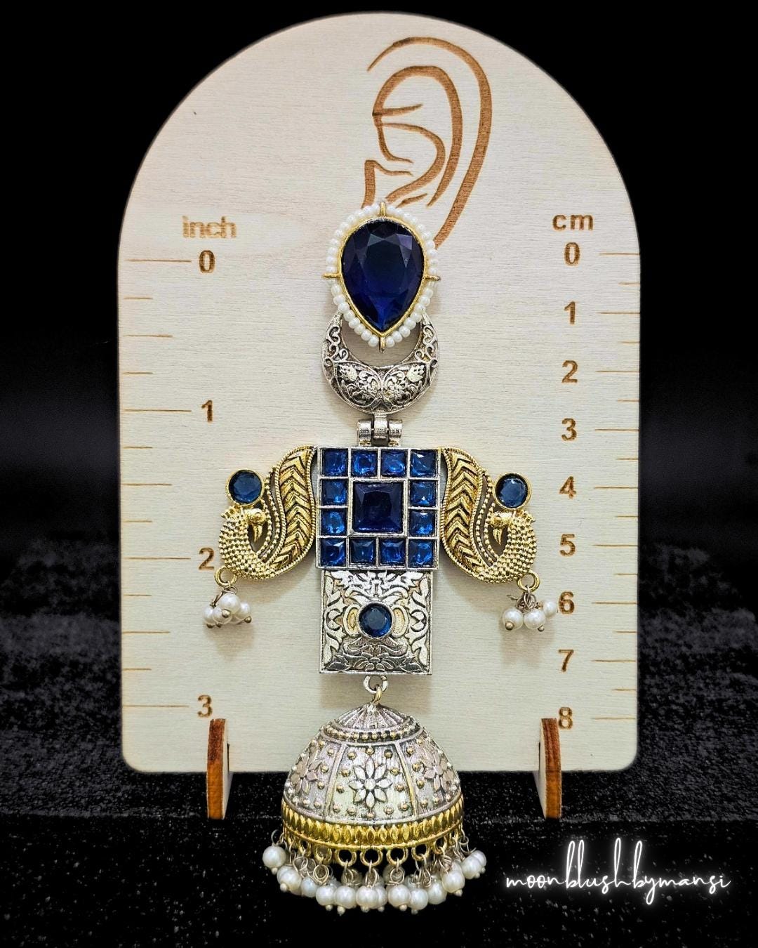 Handcrafted Brass Jhumka Earrings: Dual Tone Silver Replica with AD Stones & Pearls