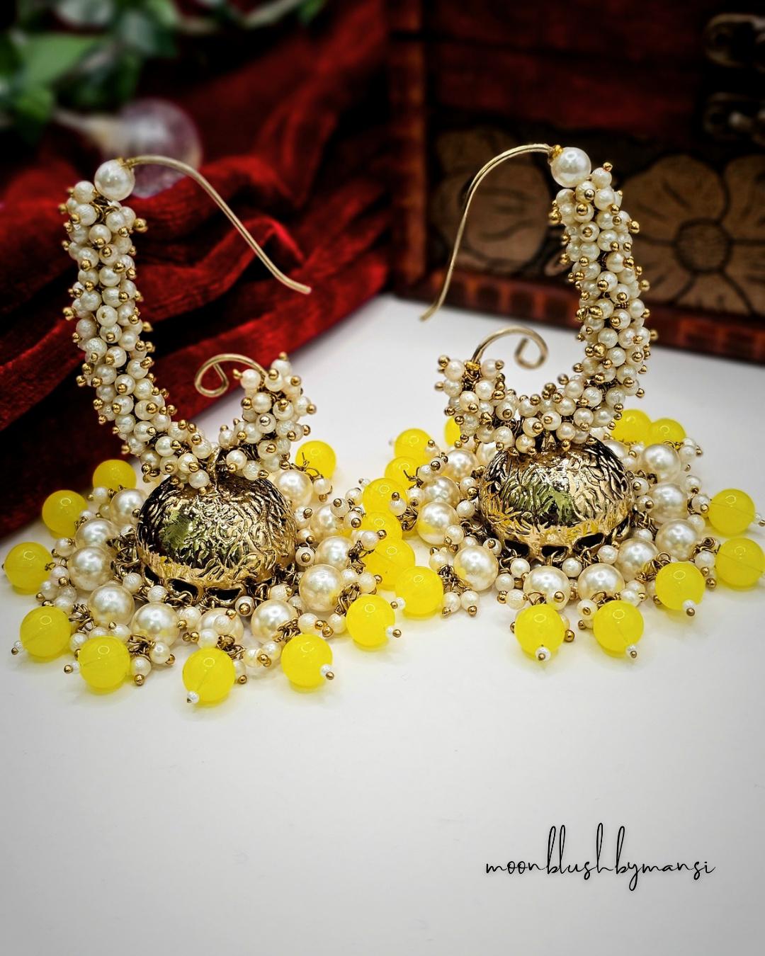 Handmade Brass Jhumka Earrings: Loreal Pearl & Colorful Beads