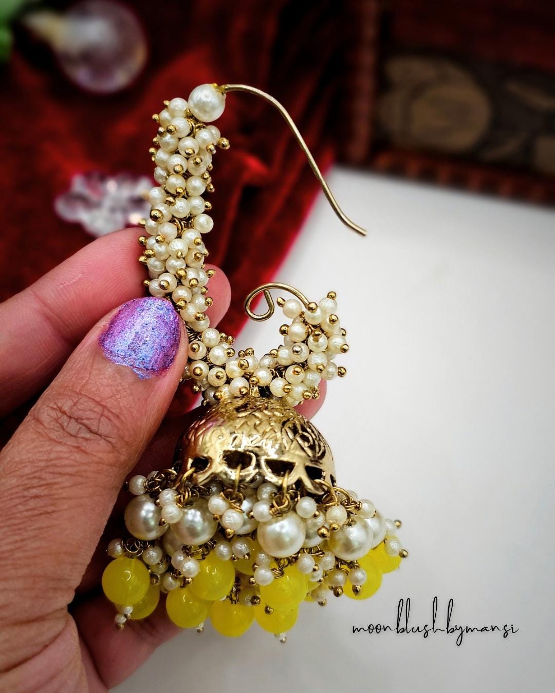 Handmade Brass Jhumka Earrings: Loreal Pearl & Colorful Beads