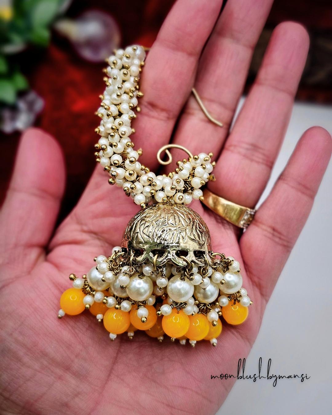 Handmade Brass Jhumka Earrings: Loreal Pearl & Colorful Beads