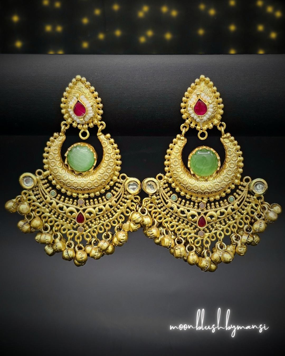 Handmade Brass Jhumka Earrings: Indian Chandbalis with Kundan