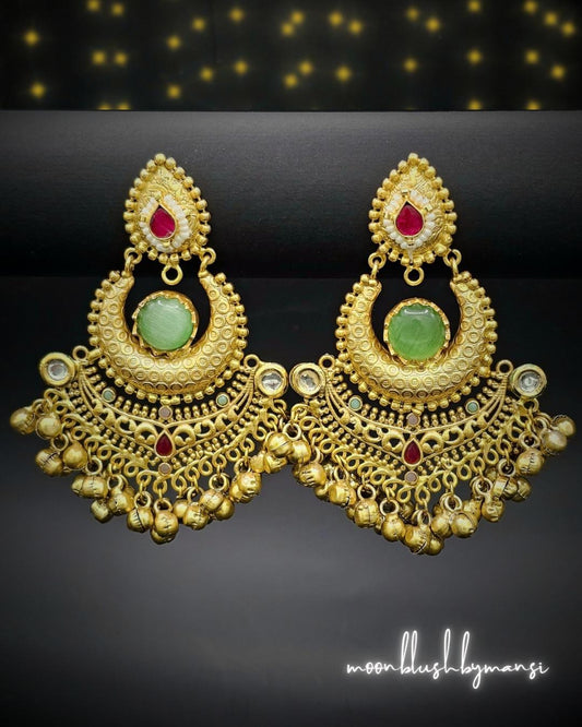 Handmade Brass Jhumka Earrings: Indian Chandbalis with Kundan