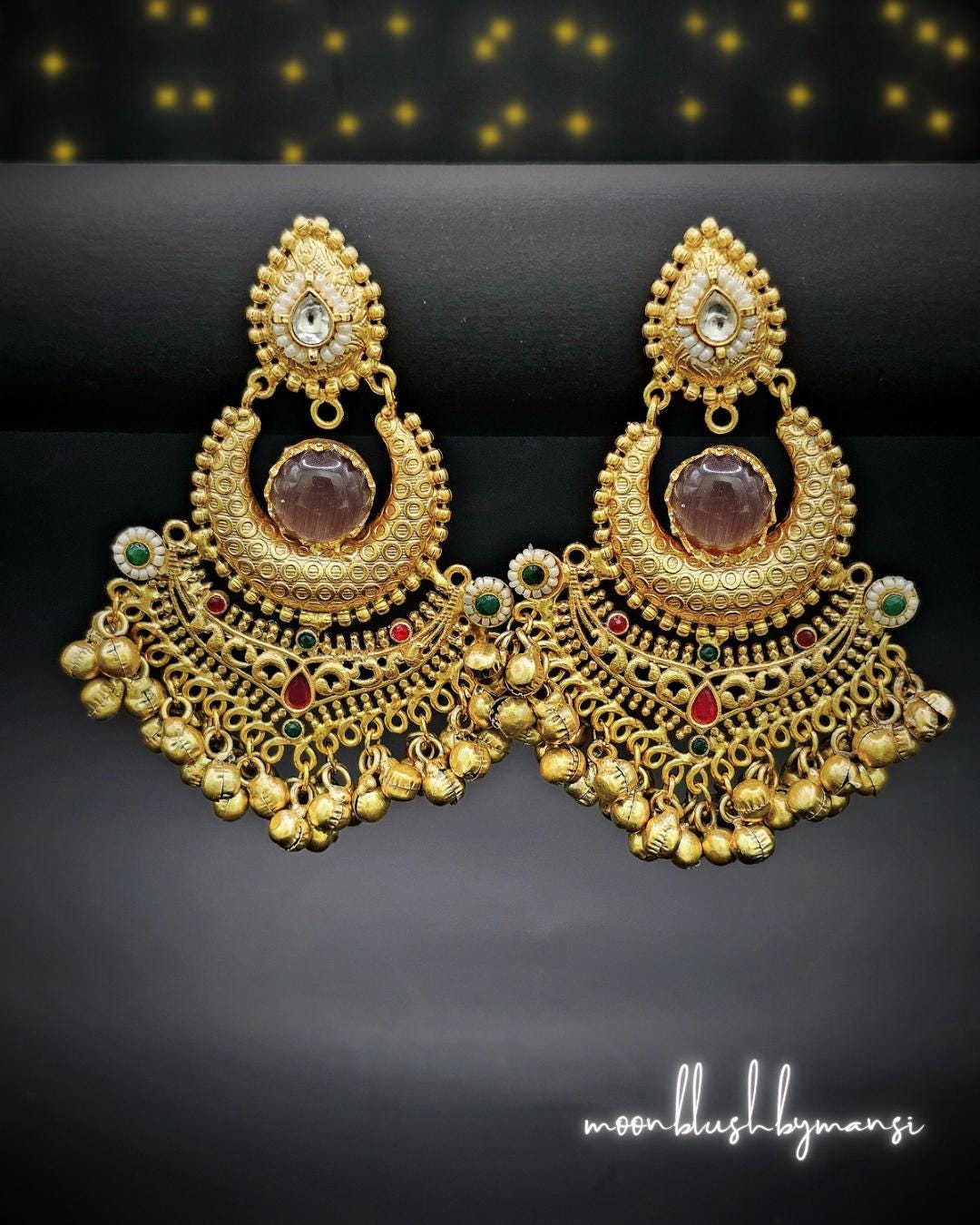 Handmade Brass Jhumka Earrings: Indian Chandbalis with Kundan