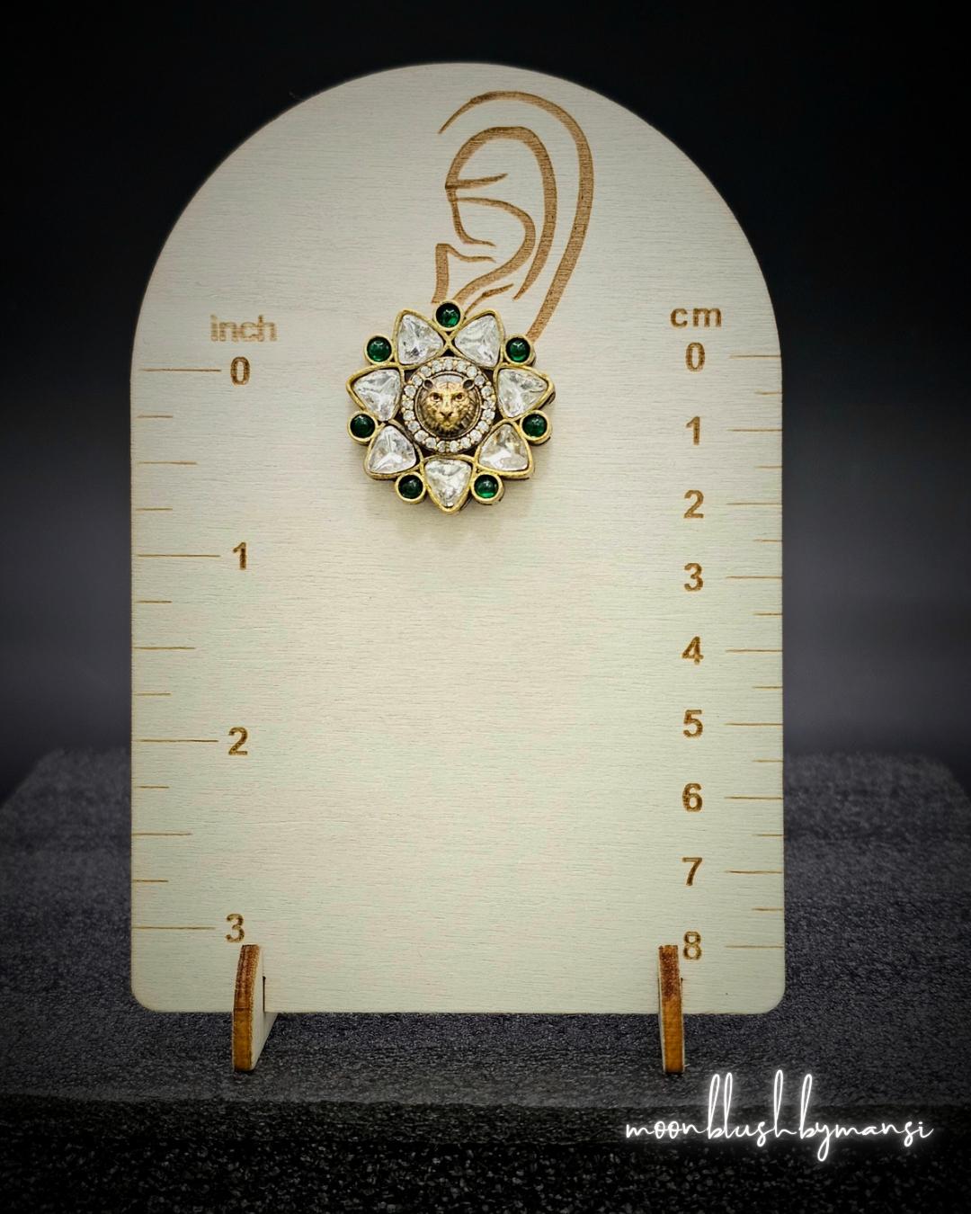 Lion Face Kundan Stud Earrings: Sabyasachi Inspired Bollywood Jewelry
