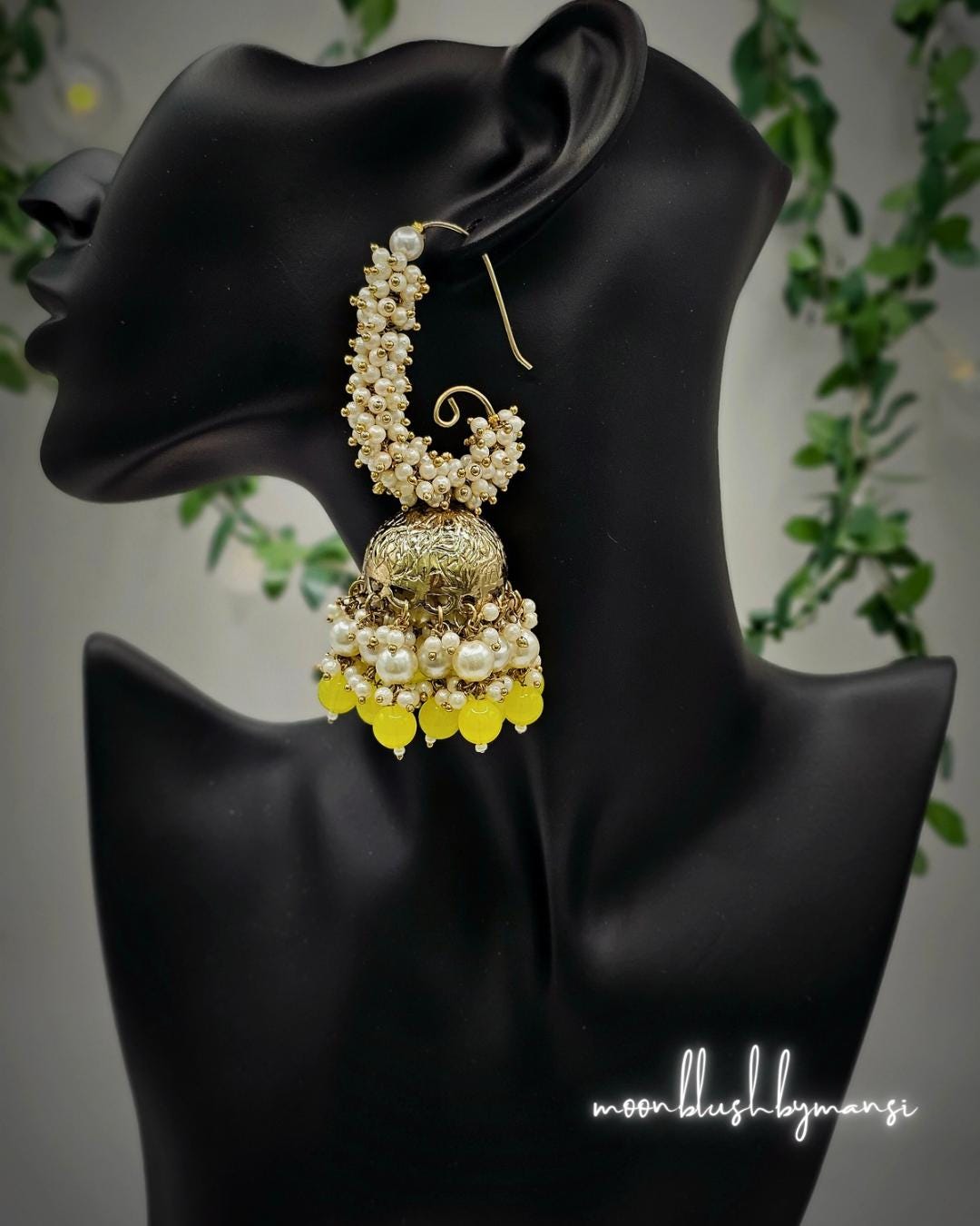Handmade Brass Jhumka Earrings: Loreal Pearl & Colorful Beads