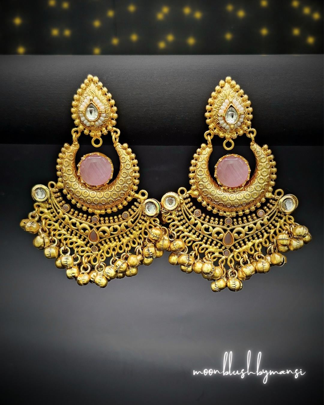 Handmade Brass Jhumka Earrings: Indian Chandbalis with Kundan
