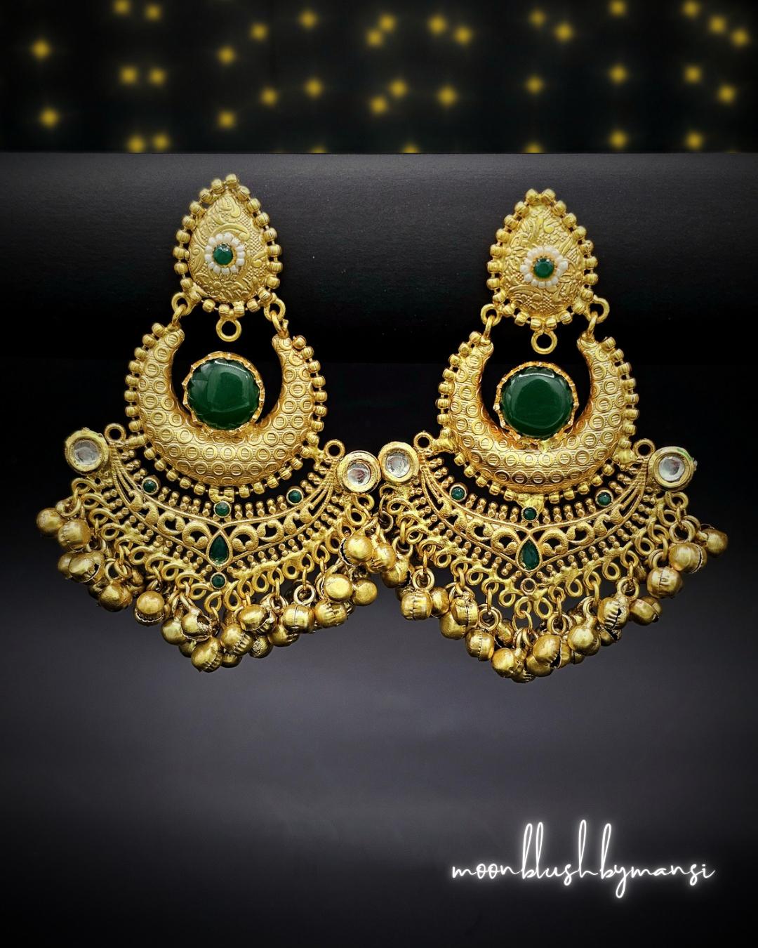 Handmade Brass Jhumka Earrings: Indian Chandbalis with Kundan