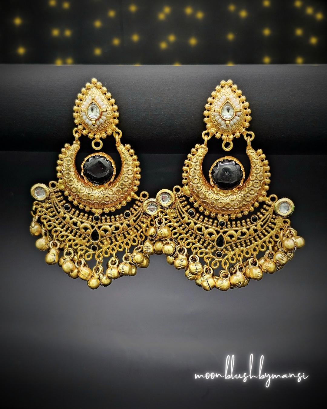 Handmade Brass Jhumka Earrings: Indian Chandbalis with Kundan