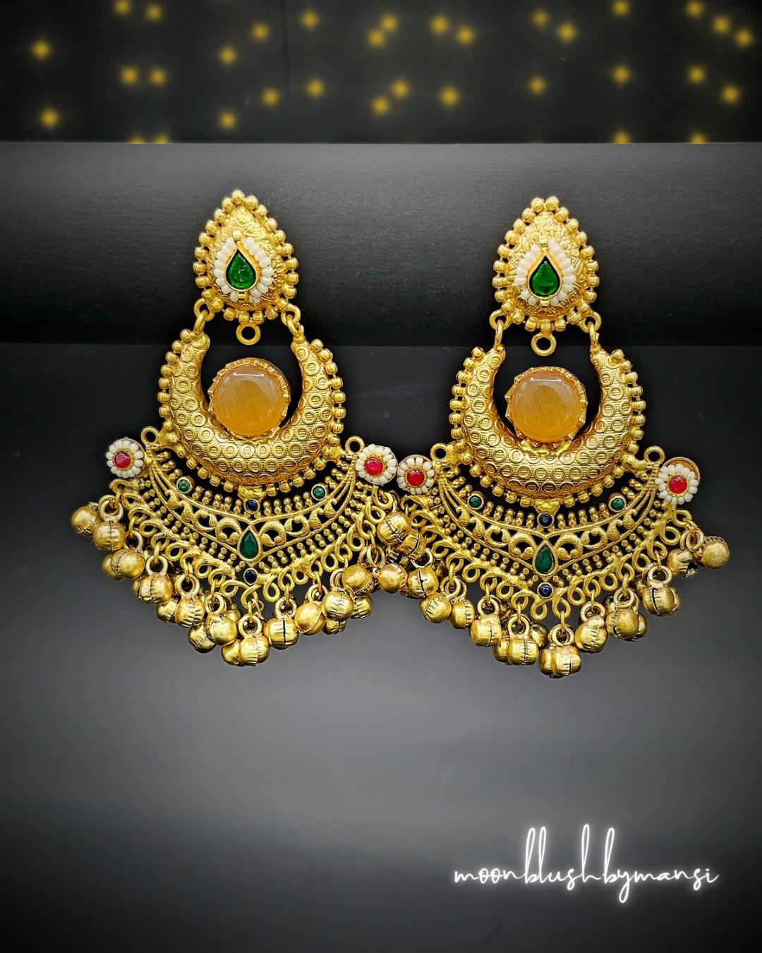 Handmade Brass Jhumka Earrings: Indian Chandbalis with Kundan