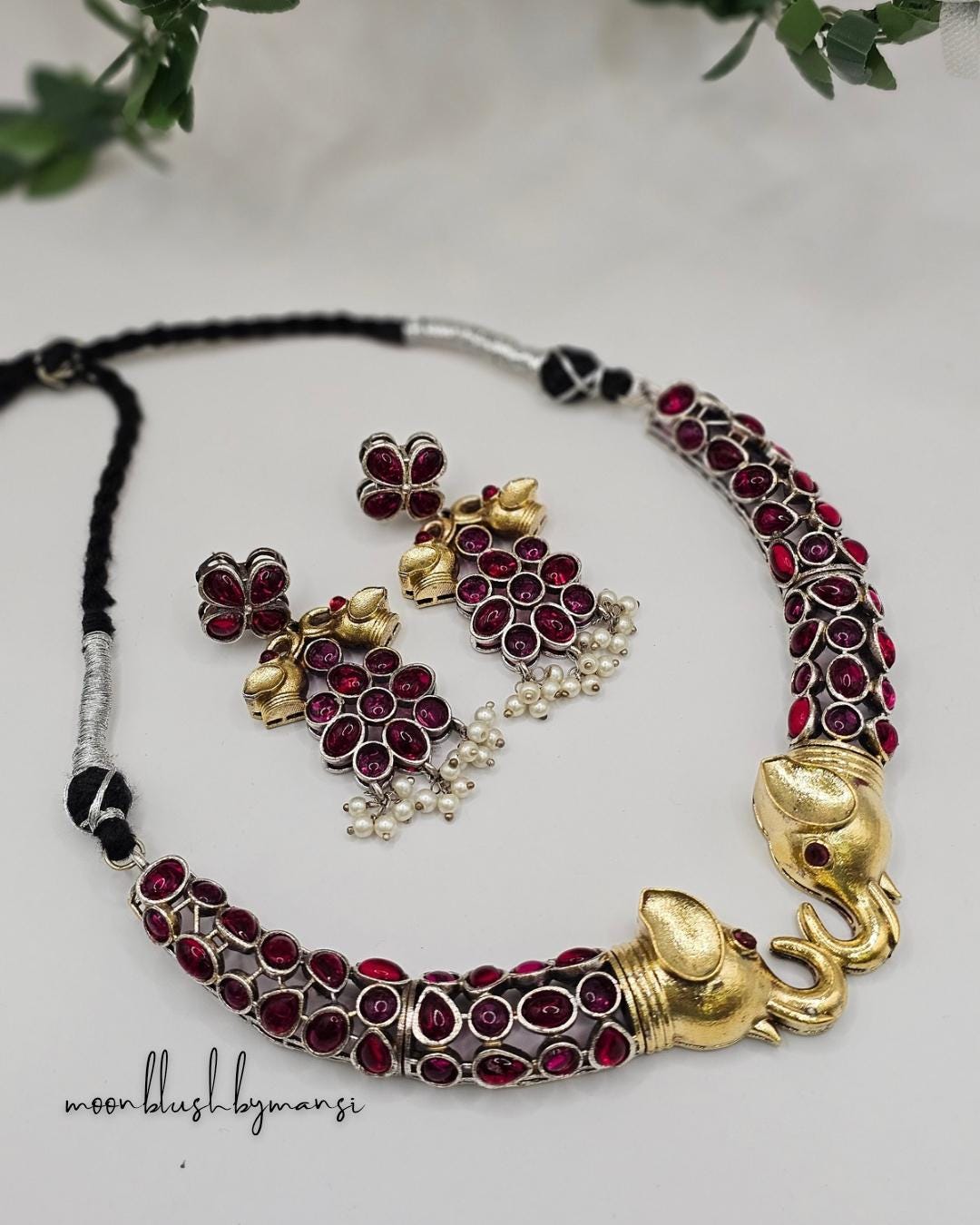 Elephant Choker Necklace: Rajasthani Hasli Set, Silver Replica