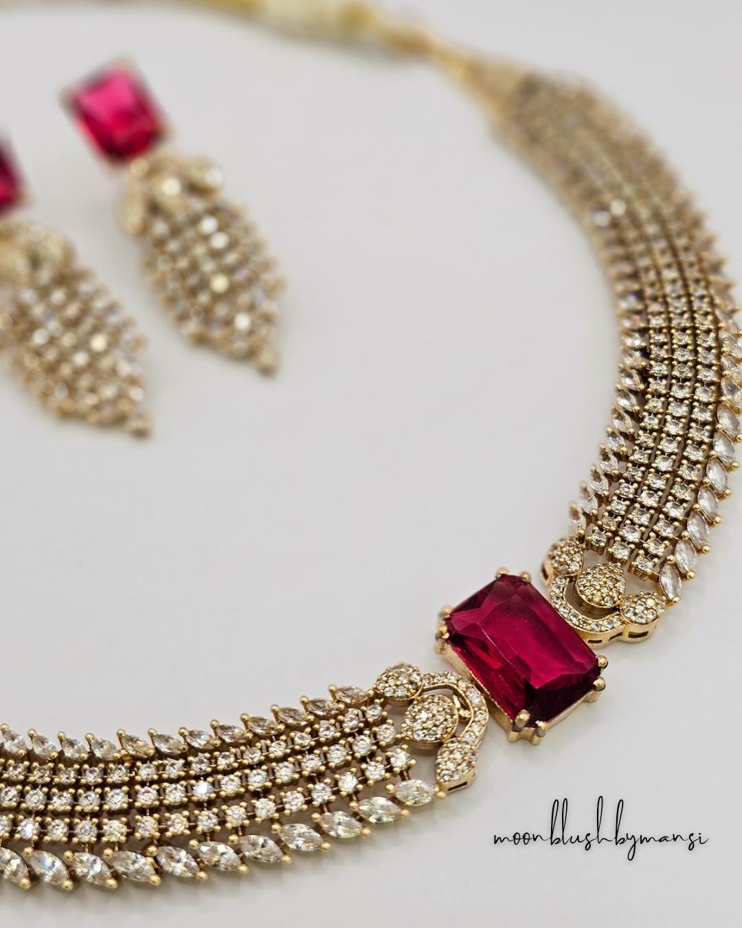 American Diamond Choker Necklace & Earrings: Cubic Zirconia Statement Jewelry