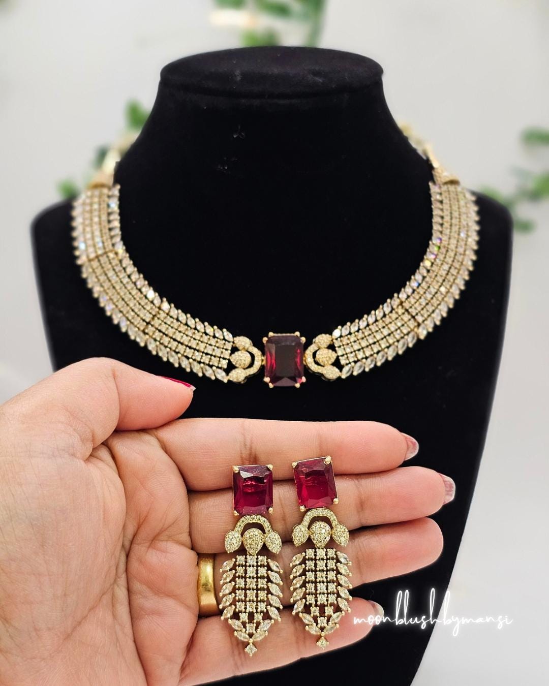 American Diamond Choker Necklace & Earrings: Cubic Zirconia Statement Jewelry