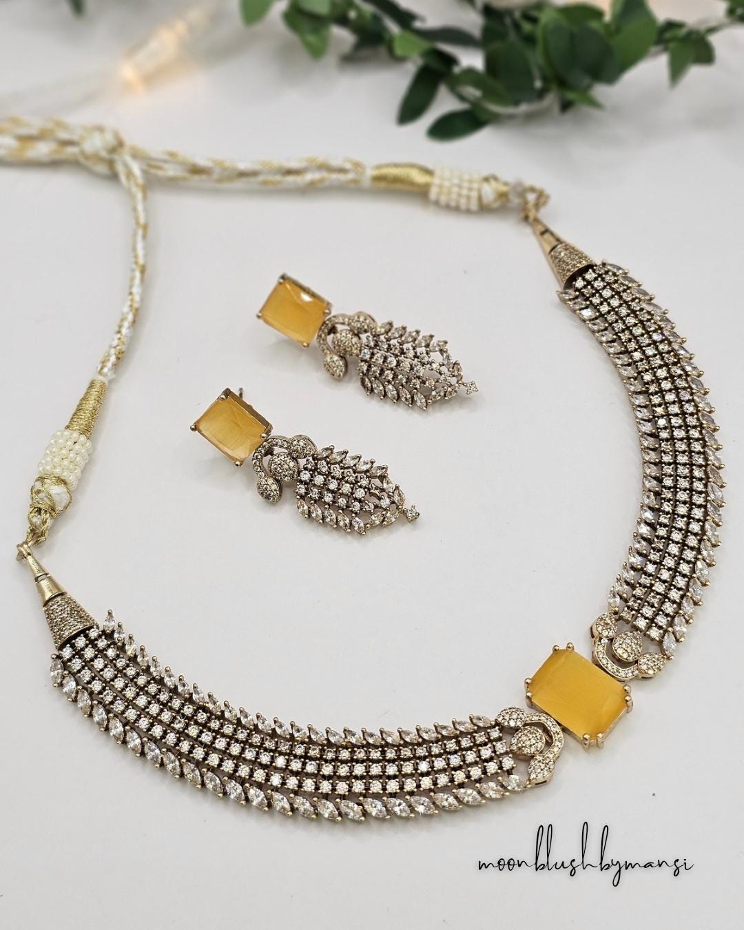 American Diamond Choker Necklace & Earrings: Cubic Zirconia Statement Jewelry