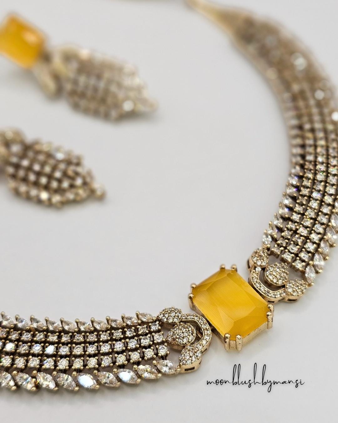 American Diamond Choker Necklace & Earrings: Cubic Zirconia Statement Jewelry