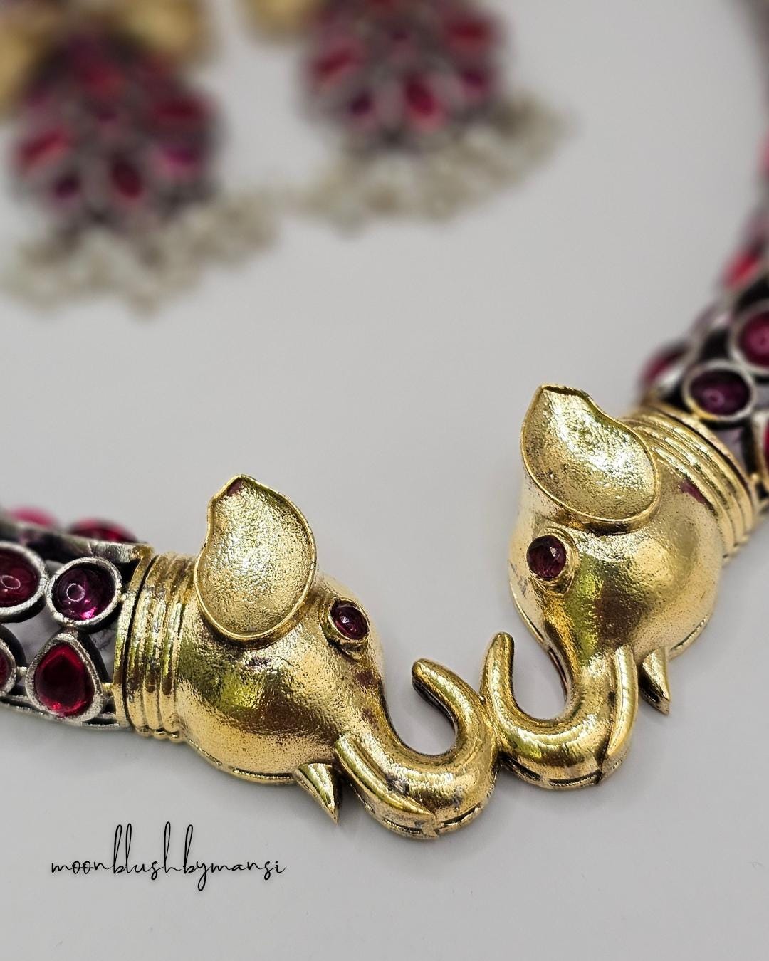 Elephant Choker Necklace: Rajasthani Hasli Set, Silver Replica