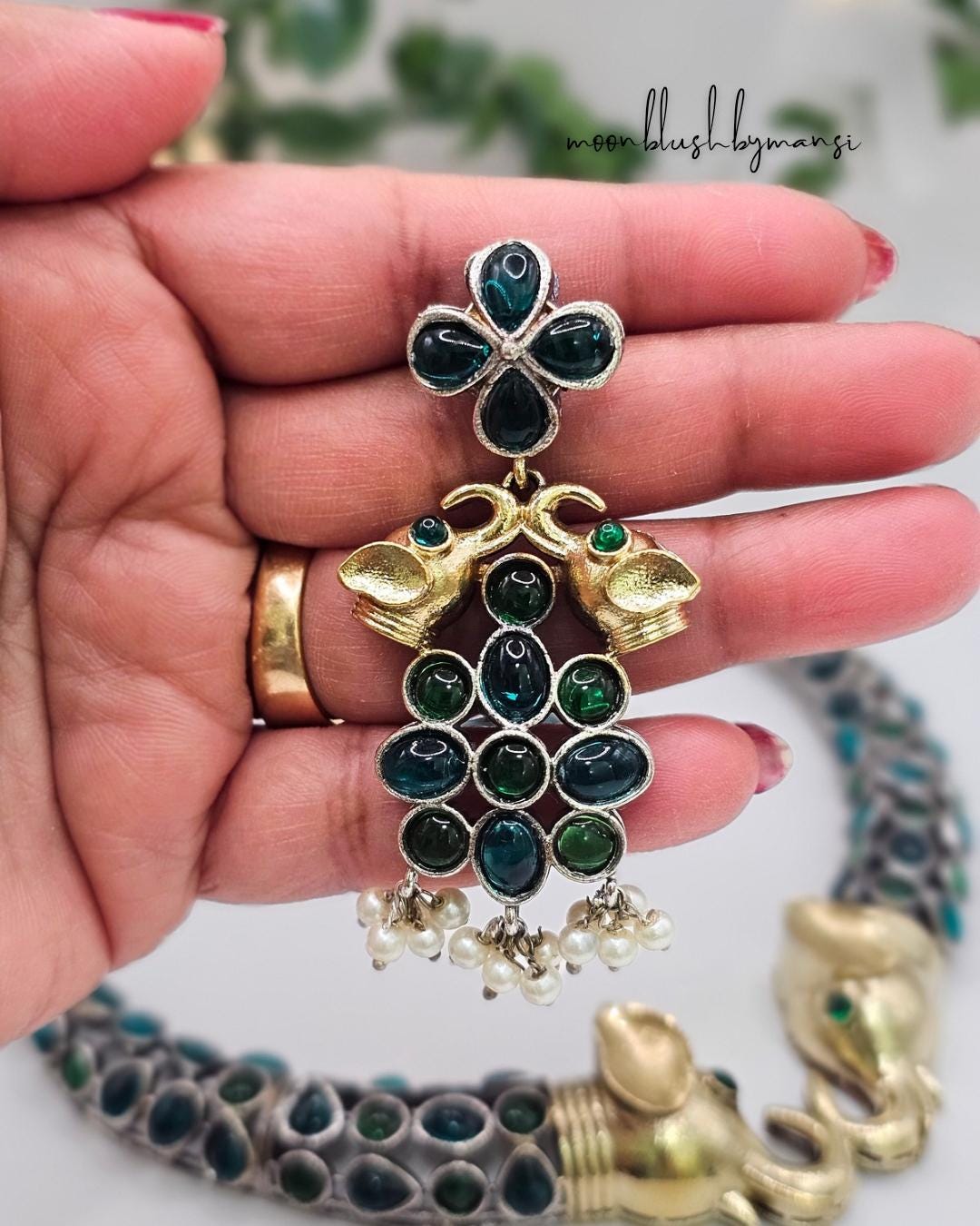 Elephant Choker Necklace: Rajasthani Hasli Set, Silver Replica