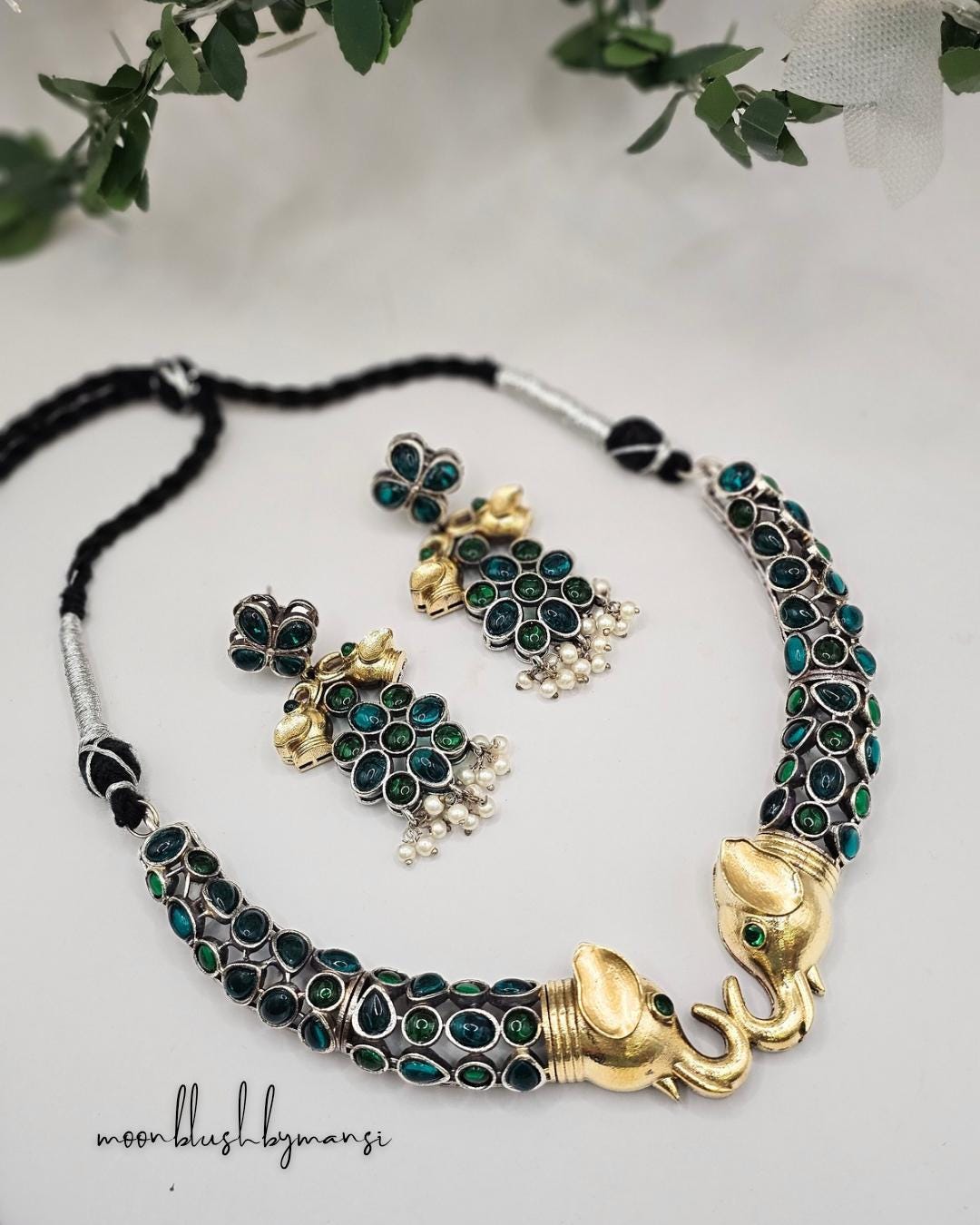 Elephant Choker Necklace: Rajasthani Hasli Set, Silver Replica