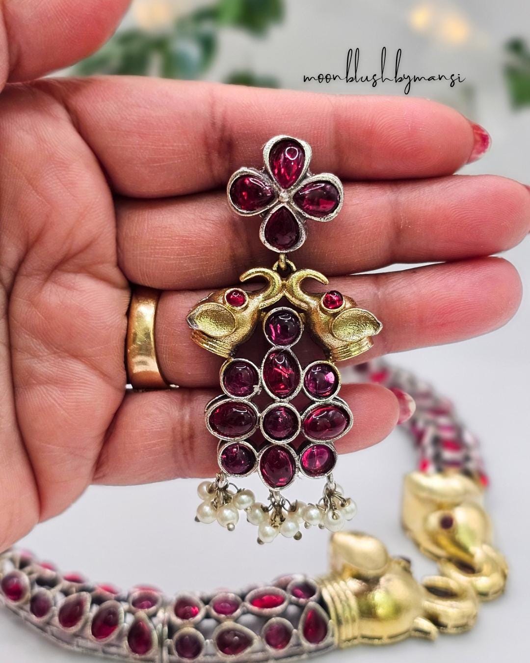 Elephant Choker Necklace: Rajasthani Hasli Set, Silver Replica
