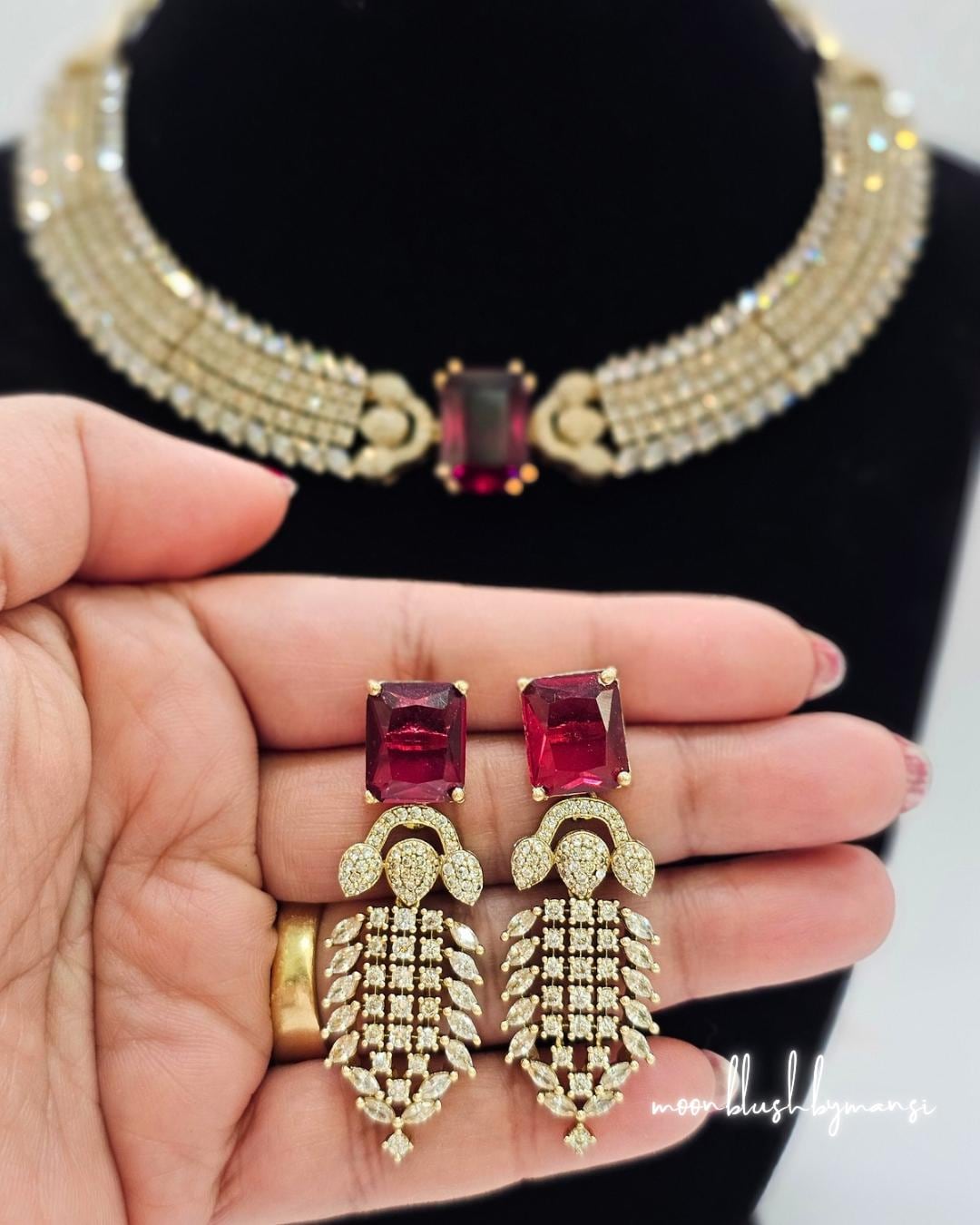 American Diamond Choker Necklace & Earrings: Cubic Zirconia Statement Jewelry
