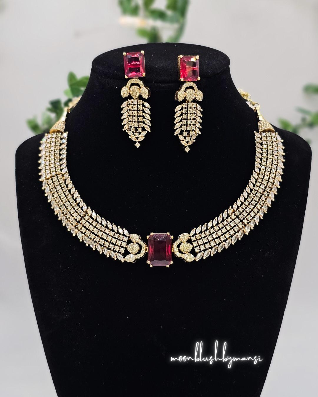 American Diamond Choker Necklace & Earrings: Cubic Zirconia Statement Jewelry