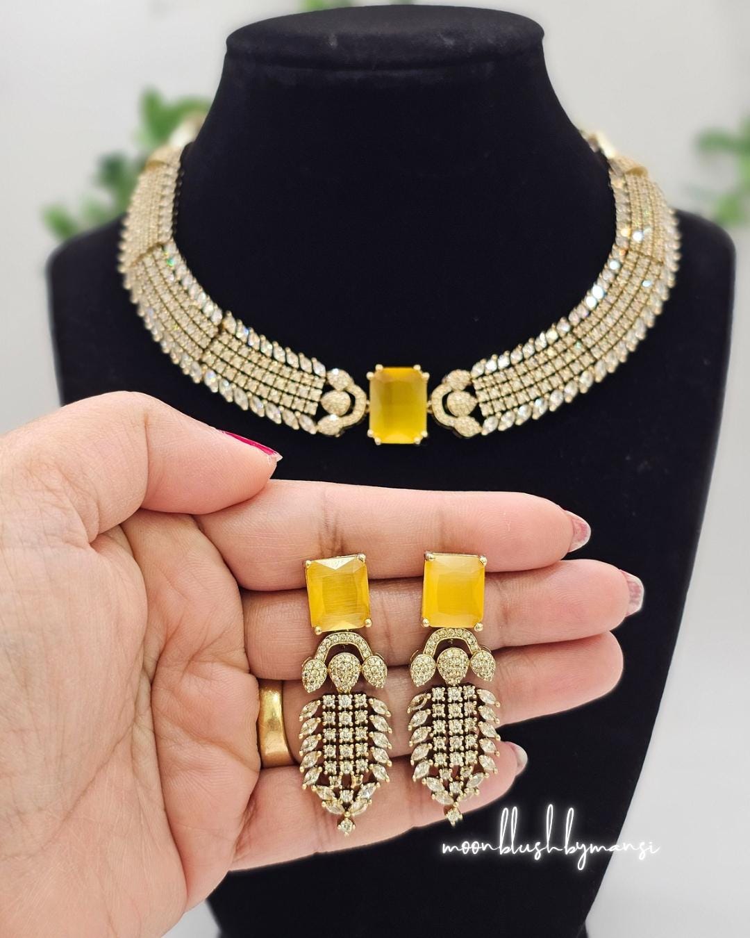 American Diamond Choker Necklace & Earrings: Cubic Zirconia Statement Jewelry