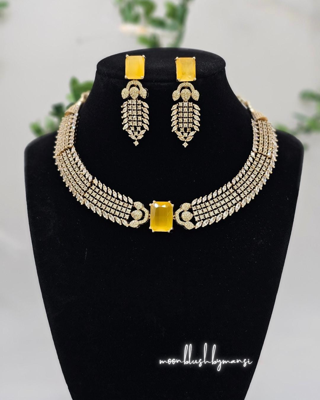 American Diamond Choker Necklace & Earrings: Cubic Zirconia Statement Jewelry