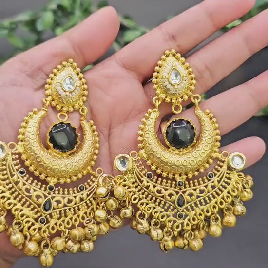 Handmade Brass Jhumka Earrings: Indian Chandbalis with Kundan