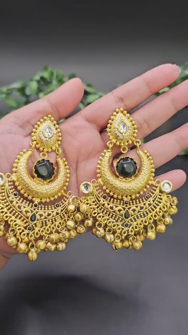 Handmade Brass Jhumka Earrings: Indian Chandbalis with Kundan
