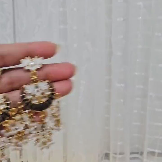 Kundan Meenakari Jhumka Earrings with Pearls: Brass Jewelry