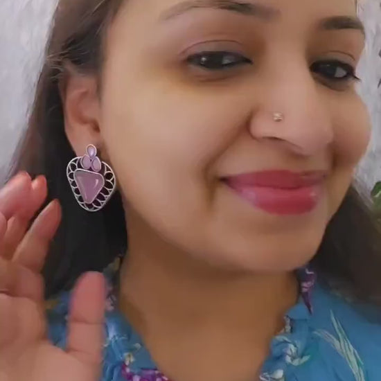 Silver Replica Earrings: Monalisa Stone, Elegant Office Wear