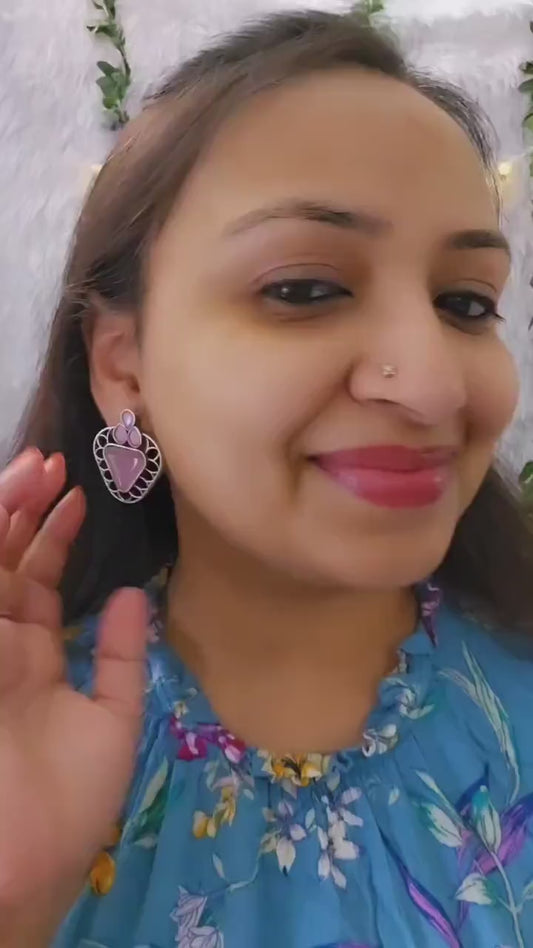 Silver Replica Earrings: Monalisa Stone, Elegant Office Wear