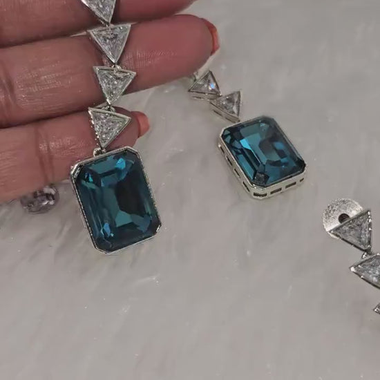 American Diamond Drop Earrings: Geometric Glass Crystal Stones