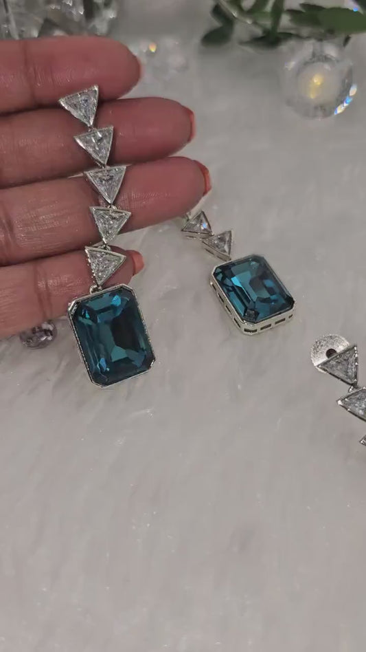 American Diamond Drop Earrings: Geometric Glass Crystal Stones