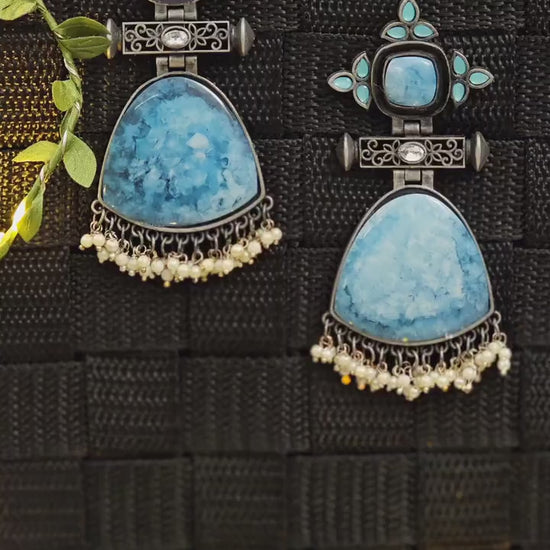 Oxidized Earrings: Translucent Glass & Pearl Dangle Earrings