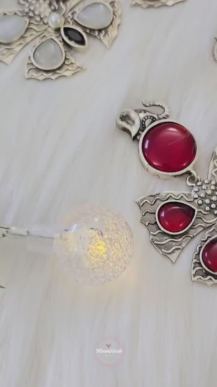 Silver Replica Butterfly Elephant Pendant with Monalisa Stones