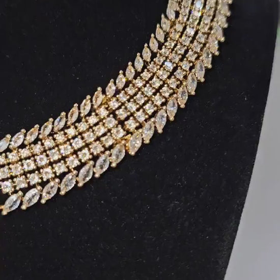 American Diamond Choker Necklace & Earrings: Cubic Zirconia Statement Jewelry