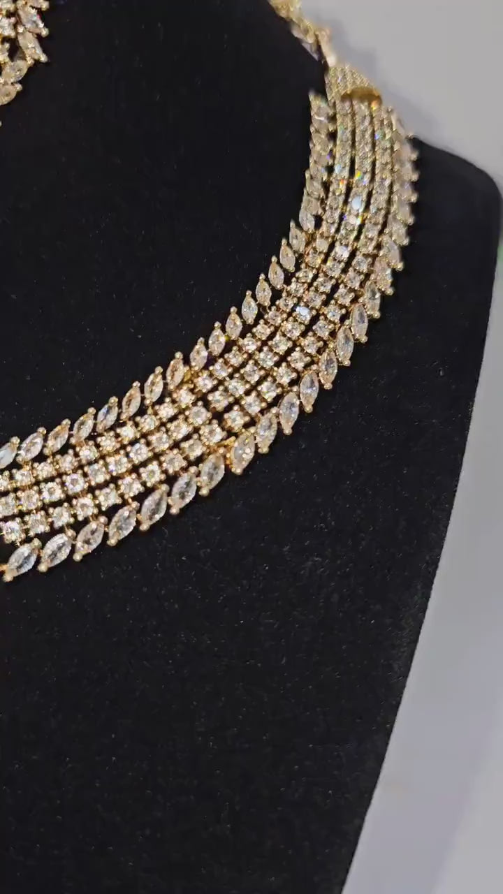 American Diamond Choker Necklace & Earrings: Cubic Zirconia Statement Jewelry