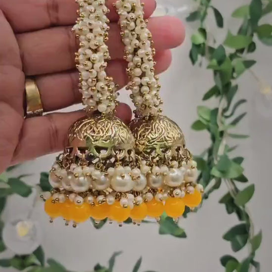 Handmade Brass Jhumka Earrings: Loreal Pearl & Colorful Beads