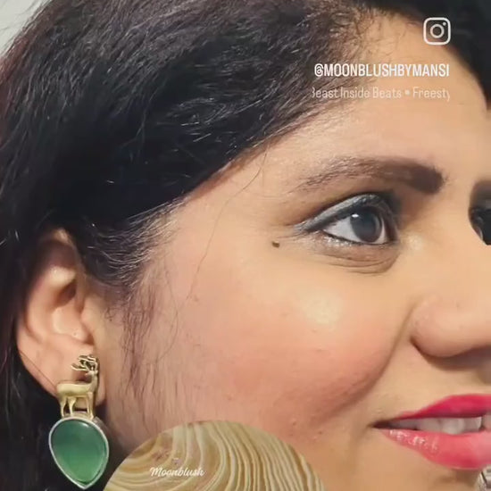 Reindeer Earrings: Handmade Brass & Silver Tone with Monalisa Stone
